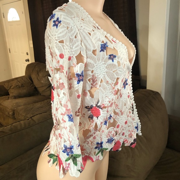 Chris McLaughlin small Crochet Blazer Top spring flora Top Feminine White - Picture 6 of 8